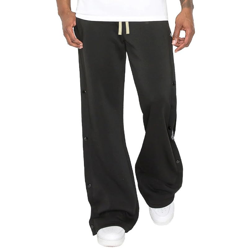 Men's High Street Style Trendy Pants Casual Solid Color Wide Leg Trousers Basic Straight Outfits with Side Button