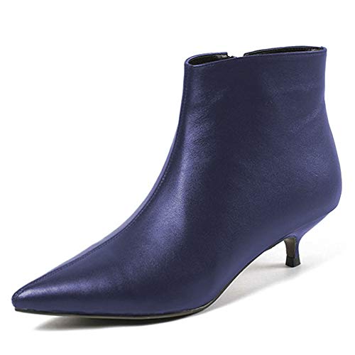 Lutalica Damenmode Spitze Matt Leder Reißverschluss Komfort Niedrig Kitten Heel Kleid Stiefeletten Blau Größe 35 Cover