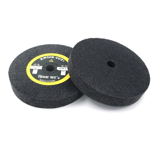 Image of Kwick Cut+ 6 inch x 1 inch (150mmX25mm) U1 Pack of 2 Premium Unitised Non-Woven Matt Polishing Wheel - 16 mm Bore, Heavy-Duty Deburring & Rust Removal, Satin & Matte Finish for Metal & Stainless Steel