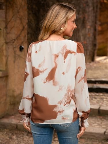 Simplee Womens Work Business Casual Tops Fall Long Sleeve Dressy Boho Floral Blouse 2025 Trendy Shirts4