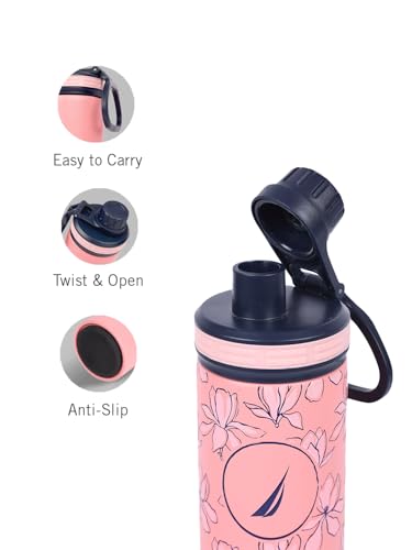 Image of NAUTICA Premium Leak-Proof Insulated Water Bottle - 1pc (Fender)| 500ml | Stainless Steel Flask with 24 Hours Temperature Retention | Ideal for Travel, Gym, Office Use Texas Printed-b.Pink /Navy