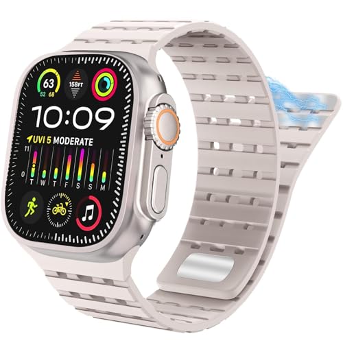 Bracelet iWatch anti-irritation en silicone magnétique souple pour homme et femme 44mm