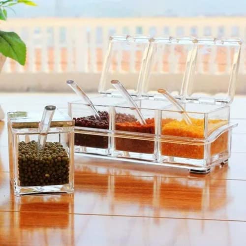 Porta Condimento Organizador Tempero em Acrílico 4 Espaços SYANG Compartimentos Descartáveis