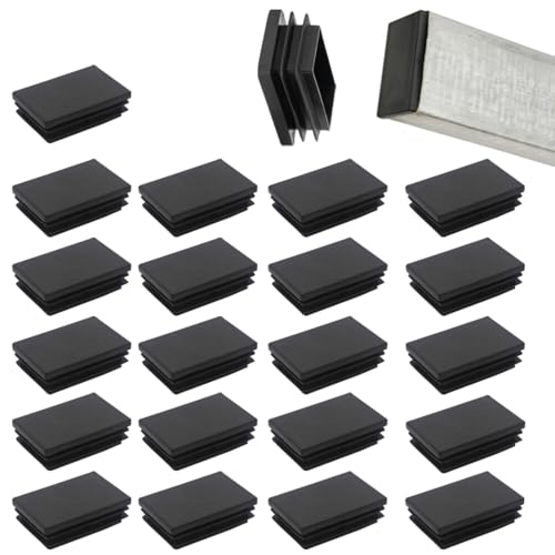 Eiyvpra 21 Pcs Tapones Laminares 60x40mm Para Tubo Cuadrado, Tapones Cuadrados De Plástico Pe, Tapones Para Tubos De Acero, Acero Inoxidable, Aluminio Y Perfiles De Aluminio, Tapones Cuadrados Negros