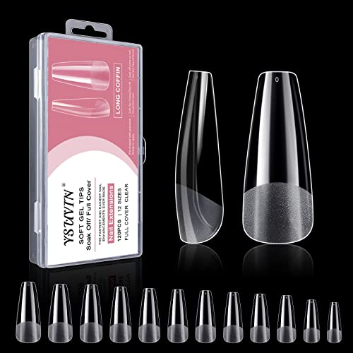 YSUVIN 120PCS Capsules Ongles, Capsule Americaine Ongle Résistance à La Rupture Artificiel Faux Ongles Pour Prothésiste Ongulaire, Débutant, Salons de Manucure, Long Ballerine Cercueil, 12 Tailles Cover