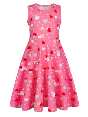 Eledobby Summer Dress for Girls Pink Peach Heart Dress Sleeveless A-Line Swing Beach Sundress 7-8Years