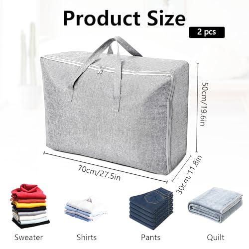 AKOLAFE 2 Stück Aufbewahrungstasche XXL Aufbewahrung für Bettdecken Groß 105L Aufbewahrungstasche mit Reißverschluss und Griffen 50x20x70cm Faltbar Unterbett Aufbewahrungsbox für Kissen, Kleidung
