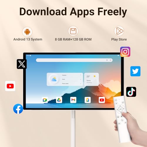 Image of 27 inch Rolling TV, EDLA-Certified Portable TV, Android 13, 8 GB +128 GB, Built-in 20,000 mAh Battery, 14H Playtime, Wireless Casting,10-Point Touch Screen Monitor for Home, Office, Gym
