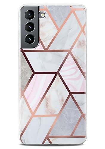 Coque Samsung S21 ONEFLOW Sense effet marbre rose pailleté