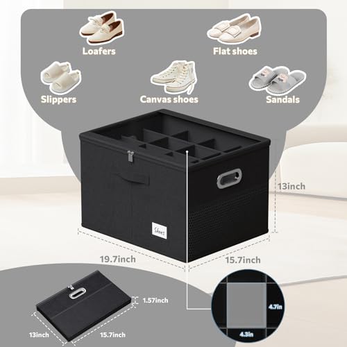Shoe Organizer for Closet,Large Shoe Box Storage Containers with Clear Window,Space Saving Shoe Bin with Foldable Bottom Support and Adjustable Dividers - Fits 16 Pairs