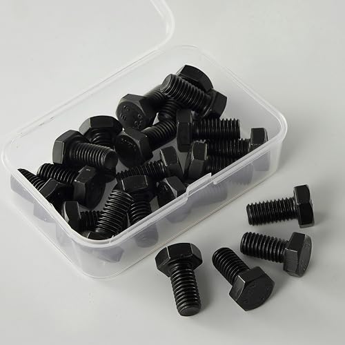 Image of M10x1.5 x 20mm Hex Head Screws Bolts, 12.9 Grade Alloy Steel, Hexagon Head Bolts, Black Oxide Finish, Full Thread, Quantity 10