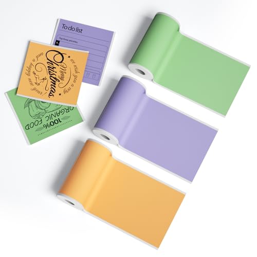 Cooljun Thermal Sticker Paper for D1 Mini Pocket Printer, 3 Rolls Regular Self-Adhesive Thermal Paper 57mm x 2.8m Compatible with All 57mm Pocket Thermal Printer (Orange Green Purple)