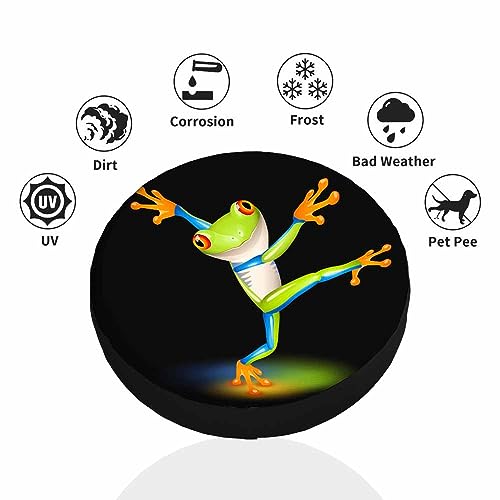 Image of Dancing Tree Frog Spare Tire Cover Cartoon Green Frog with Orange Eyes Equilibrium Swing Weatherproof Universal Wheel Protectors Camper Tire Covers for Trailer Rv Travel(17 inch)