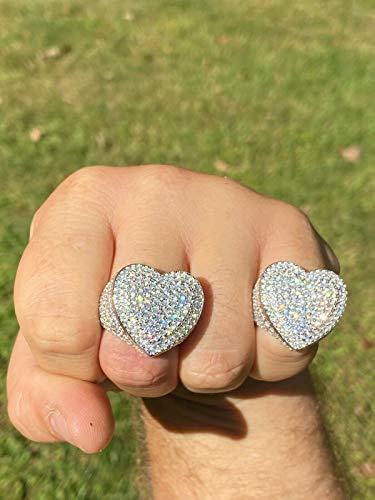 Solid 925 Sterling Silver - Heart Shaped - Large Hip Hop Iced Ring - Fully Flooded Out Man Made Diamonds - Sizes 7-13 (8) #TOP3