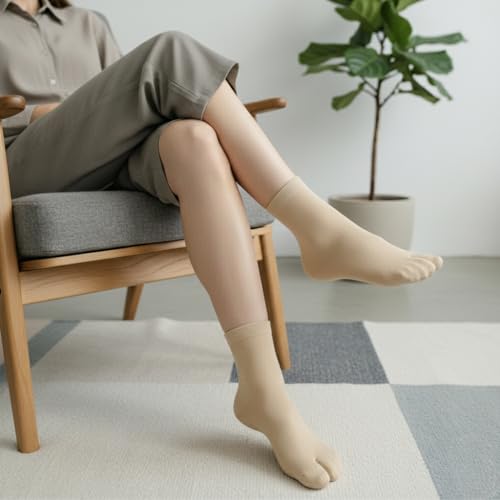 Image of Sockscarving Thumb Socks (Skin Colour /Beige) | Cotton Thumb Socks for Women | Toe Socks for Women with Separate Toe | Thin Skin Colour All Season Socks - Pack of 3