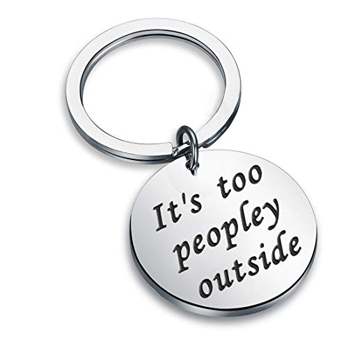 Zuo Bao Introvert Gift Social Club Anti-Social Funny Saying Sarcastic Cool Keychain Introvert Humor Gift Ideas It’s Too Peopley Outside Keychain (Too peopley keychain)