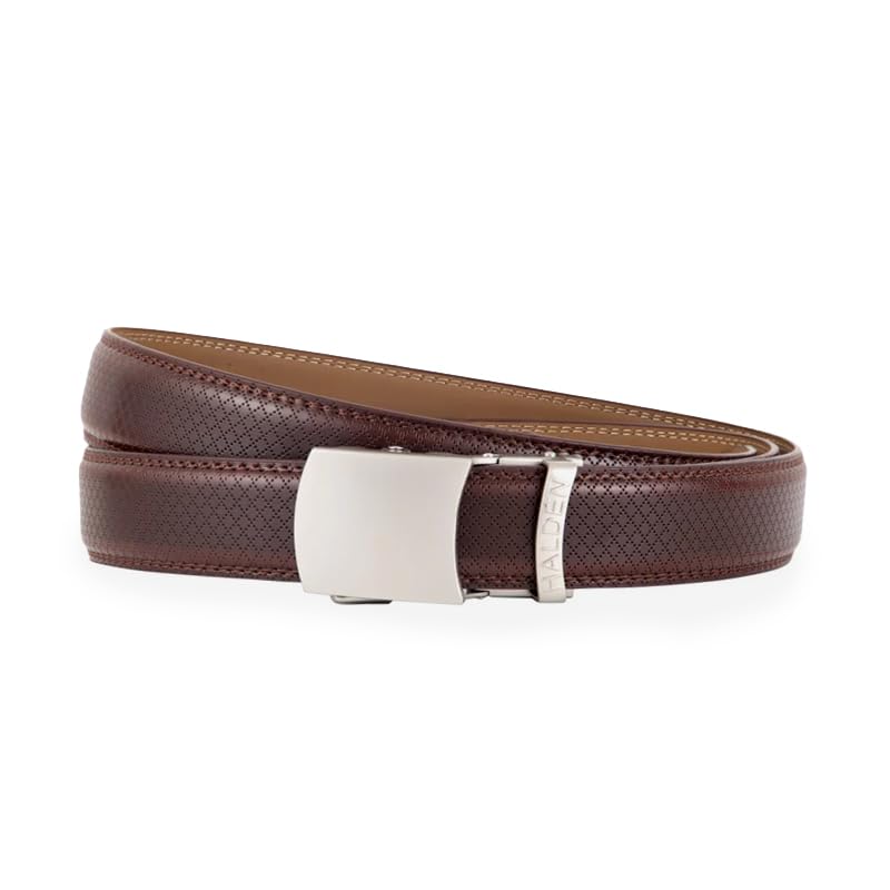 Image of HALDEN THEO Brown Belt For Men Leather Original (Adjustable Fits Up to 44 Inch Waist) Ratchet Strap with Classic Buckle & Magnetic Auto-lock