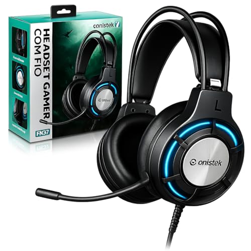 Fone de Ouvido Headset Com Microfone, Jogos, Video Game e PC, Chamadas e Reuniões, Iluminação RGB, Isolamento de Ruído Externo, Design Ergonômico e Confortável, Conexão P3 e USB - Original