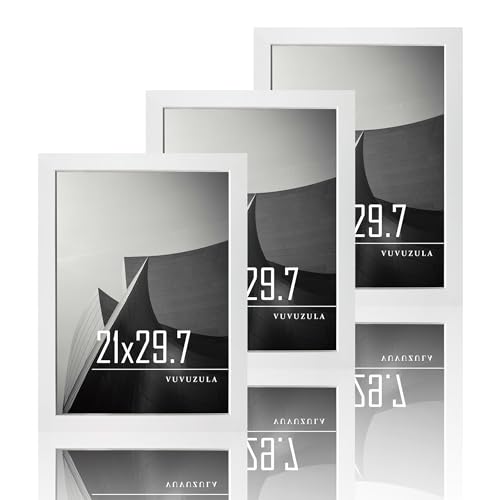 VUVUZULA Bilderrahmen A4 Weiss Holz Fotorahmen 21x30cm Holzrahmen MDF Rahmen DIN A4 für Urkunden 3er Set