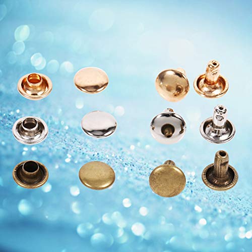 100Sets Leather Rivets Double Cap Rivet Tubular Metal Studs for Repairs Decoration (Gold) - Image 3