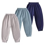 AOOPOO 3er Pack Baby Kinder Mädchen Jungen Sommer Leinenhose Bloomers Doppellagiges Baumwollgarn Lange Hosen Leichte Atmungsaktive Sommerhosen Dünn Pumphose Haremshose Jogginghose Lässige Hose