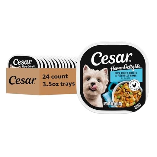 CESAR HOME DELIGHTS Wet Dog Food Slow Cooked Chicken & Vegetables Dinner in Sauce, (24) 3.5 oz. Easy Peel Trays