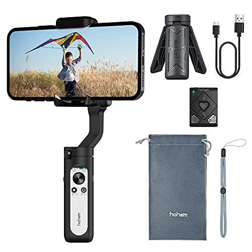 hohem スマホジンバル スタビライザー 3軸 Bluetoothリモコン付き 10時間稼働 手ブレ補正 ジェスチャー操作 スマホ給電機能 折りたたみ式 小型軽量 最大耐荷重280g iPhone/Android対応 日本語対応アプリ Hohem Pro 国内正規品