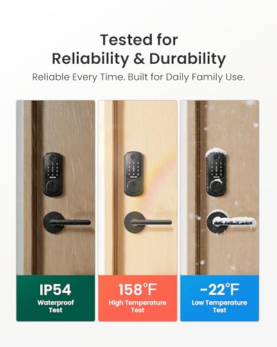 Image of DESLOC B200 Fingerprint Smart Lock with 2 Lever Handles, Keyless Entry Front Door Lock Set, Electronic Keypad Deadbolt, App Control, Auto Lock, Long Battery Life,Matte Black
