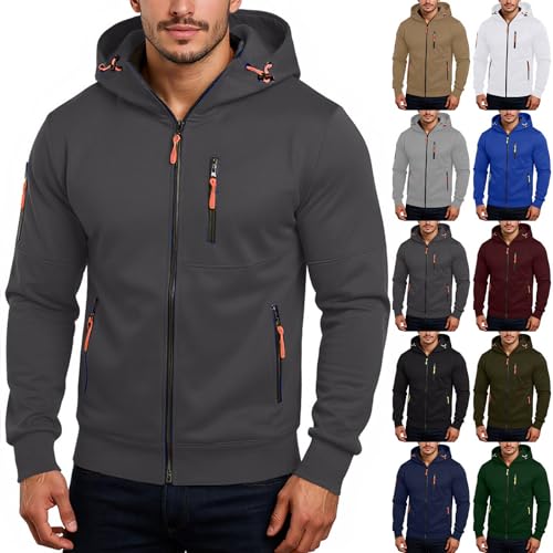 Zip Up Hoodie Men Big And Tall Fleece Oversized Sweatshirts Lightweight Cotton Fall Winter Jacket with Zipper Pockets