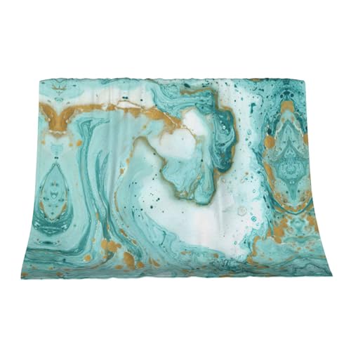 Couverture douillette marbre turquoise doré, plaid chaud léger - 4