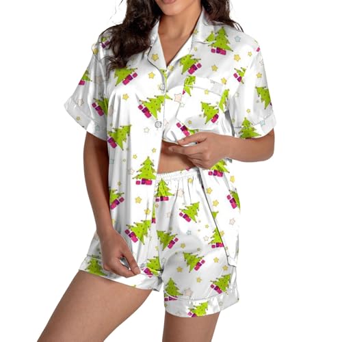 Body negro de gran tamaño manga larga pijama para mujer de satén de seda impreso gráfico, ropa de dormir linda, botones, manga corta, blusas, pantalones cortos, conjuntos de sujetador sin respaldo