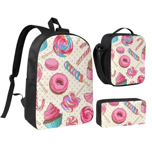 Sac à dos coloré 3 en 1 avec trousse et boîte à déjeuner motif cupcakes de 43,2 cm