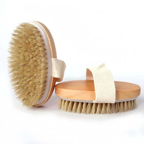 Dry Brushing Body Brush,Natural Bristle Exfoliating Body Scrubbers for Dead Skin,Cellulite,Lymphatic Drainage and Improve Blood Circulation,2 Packs