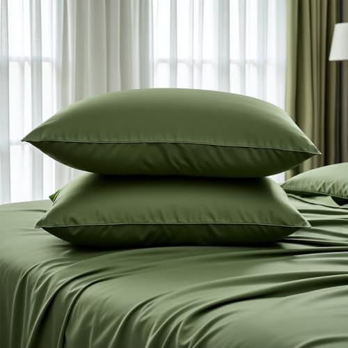 S VICTORY SYMBOL 100% Bamboo Pillowcase Standard Size 2 Pack, 300TC Cooling Pillowcases with Envelope Closure,Cool &Breathable Standard Pillow Covers Protector for Hot Sleepers,50 * 75cm Green
