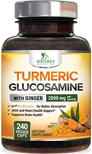Turmeric Curcumin with BioPerine, Ginger & Glucosamine 95% Curcuminoids 2000mg - Black Pepper for Max Absorption, Natural Joint Support, Nature's Tumeric Extract Supplement, Non-GMO - 240 Capsules