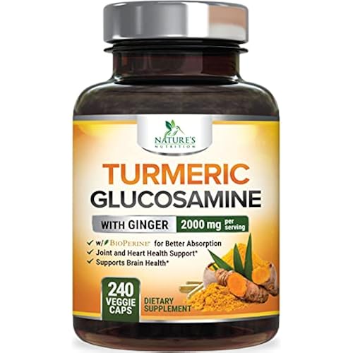Turmeric Curcumin Supplement - 95% Curcuminoids with Glucosamine, Ginger & MSM, BioPerine Black Pepper Extract for Best Absorption, Natural Vegan Joint Support, Non-GMO, Bottled in USA - 240 Capsules