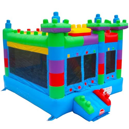 Hapcap Semi Commercial Bounce House for Big Kids 8-12, Built-in Slide,PVC Material,for Backyard Outdoor Party,12.3'Lx 12'Wx 10.4'H (Building Block Ver1 with Blower)
