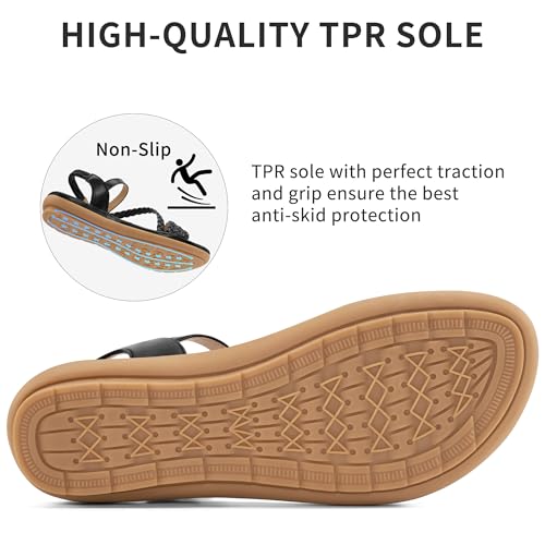 Image of Aomigoct Dressy Womens Sandals Summer: Comfortable Strappy Flats Sandals Women - Casual Walking Woman Shoes
