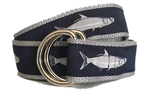 Mens Nautical Tarpon Fish D-Ring Style Belt, Ribbon Belt, Webbing Belt, Fish Belt