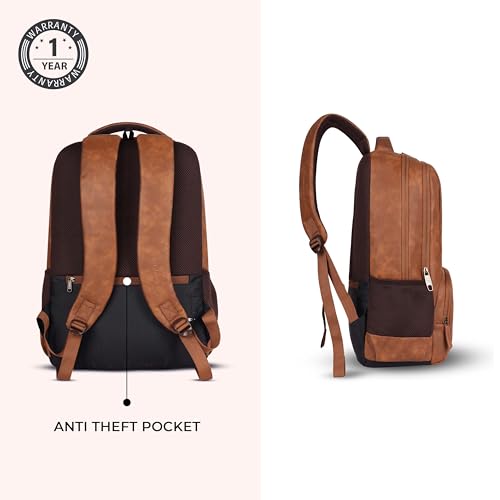 Image of Gear Vault 19 inch /30L Anti Theft Faux leather Large Water Resistant Laptop Backpack /Casual Backpack /Daypack /Travel Backpack /College Bag For Men /Women (Tan)