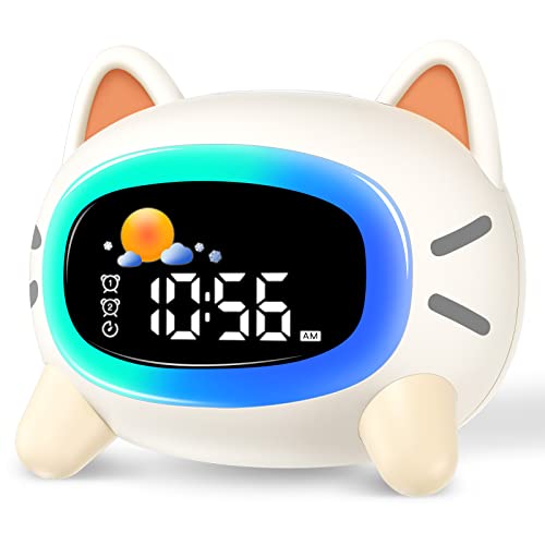 Monebena Kids Alarm Clock Cute Ok To Wake Alarm Clock For Kids Sleep Training Clock With Night Light And Sleep Sound Machine For Toddlers Boys Girls Teens Bedrooms (Cat) #TOP1