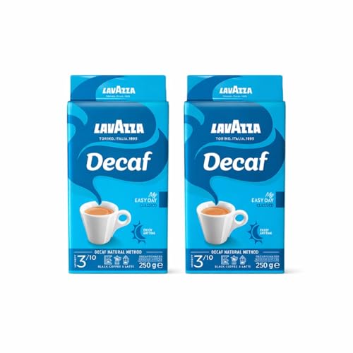 Lavazza, Caffè Decaffeinato, Ground Coffee, 2 Packs of 250 g, Ideal for Moka Pot, Filter Machine and French Press, Aromatic Notes of Dried Fruits, Arabica and Robusta, Intensity 3/10, Medium Roasting