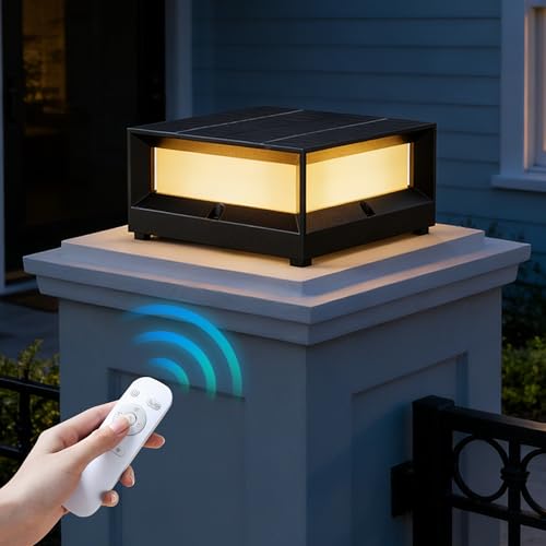 HMAKGG Lampe Solaire Exterieur Jardin - Borne Eclairage Exterieur LED avec Télécommande, 5400mAh, 3 Couleur, Etanche IP65 Lampadaire Solaire en Aluminium,...