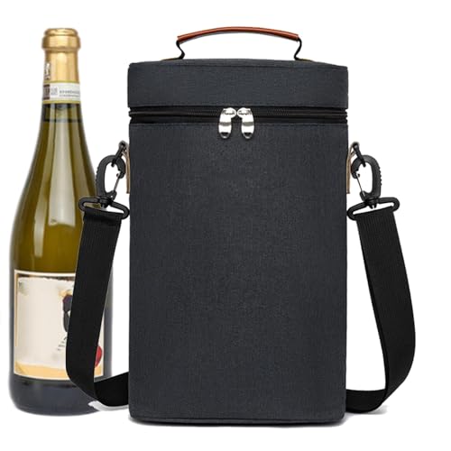 Gomice Bolsa de vino para botella de vino, bolsa de vino aislada para 2 botellas, bolsa enfriadora de vino | Funda de transporte portátil a prueba de fugas con asa para viajes y Navidad, Black, Refer