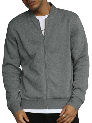 ORANDESIGNE Übergangsjacke Herren Jacke Bomberjacke Herbstjacke mit Reißverschluss Sweatjacke Ohne Kapuze A Dunkelgrau XL