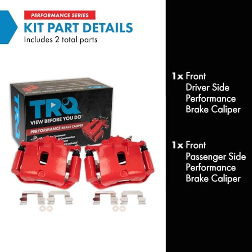 Image of TRQ Front Brake Caliper Set Painted Red Brackets Compatible with 2003-2008 Honda Pilot
