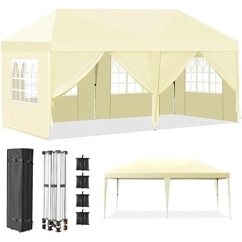 Osluken 10x20 Pop Up Canopy Tent Heavy Duty with 6 Removable Sidewalls, Tents for Parties Event Wedding Commercial All Season Outdoor Waterproof Windproof UV 50+ Gazebo with Roller Bag, Thick Legs Cover