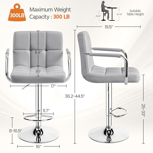 Image of Yaheetech Bar Stool, Swivel with Backs, Adjustable Height, Light Gray