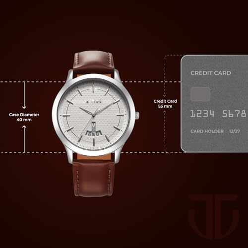 Titan Karishma Quartz Analog with Day & Date Silver Dial Brown Leather Strap Watch for Men - NT1825SL15 - Image 5