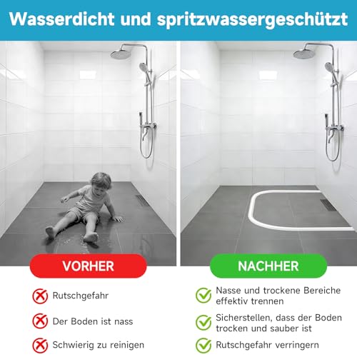SAN LIKE Schwallschutzleiste Dusche Selbstklebend, Silikon Wasserstopper Dusche Schwallschutz, Wasserdicht Einfach Zu Zuschneiden (Weiß, 100cm)